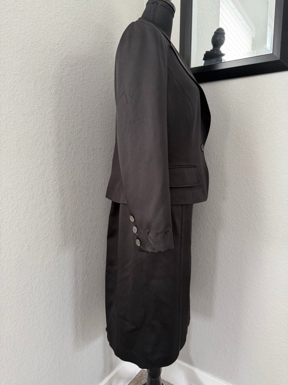 Vintage MICHAEL KORS Wool 2 Piece Skirt Suit Black Sz 12 - Picture 5 of 16